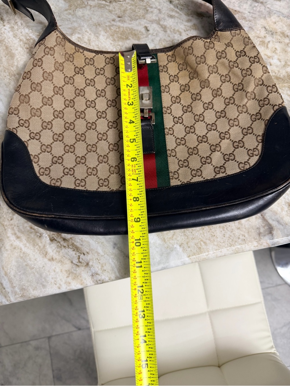 Gucci Jackie Original Web Shoulder Bag Leather and GG Canvas Medium - Picture 16 of 16
